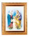  HOLY FAMILY IN A FINE DETAILED SCROLL CARVINGS ANTIQUE GOLD FRAME 